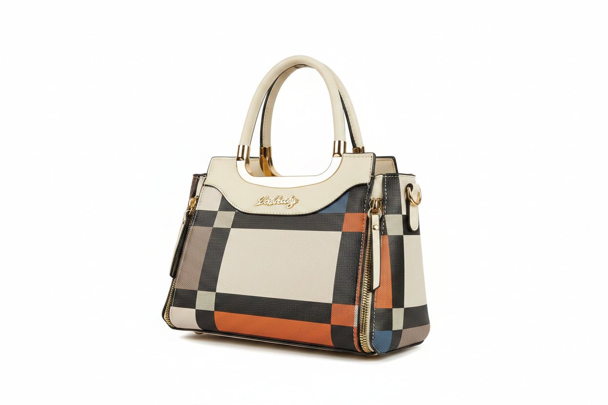 Borsa Color-Block Motivo a Quadri Vintage - GrazieGio