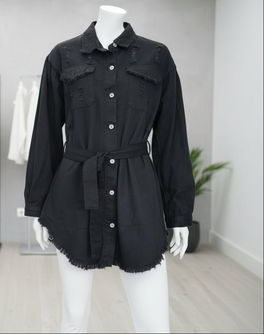 Camicia Chemisier Denim Nero | Cintura & Distressed | GrazieGio - GrazieGio
