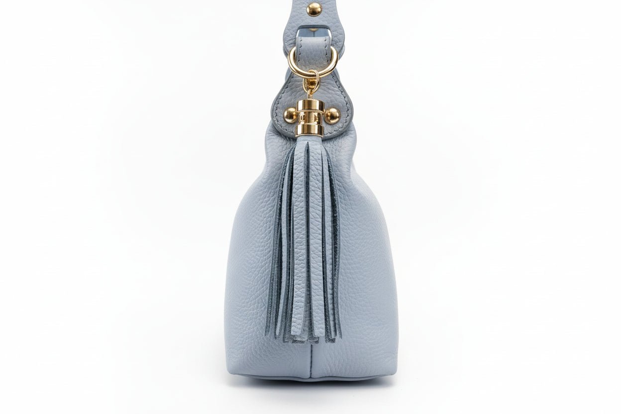 Borsa in Vera Pelle Martellata con Nappina e Manico Intrecciato - GrazieGio - GrazieGio