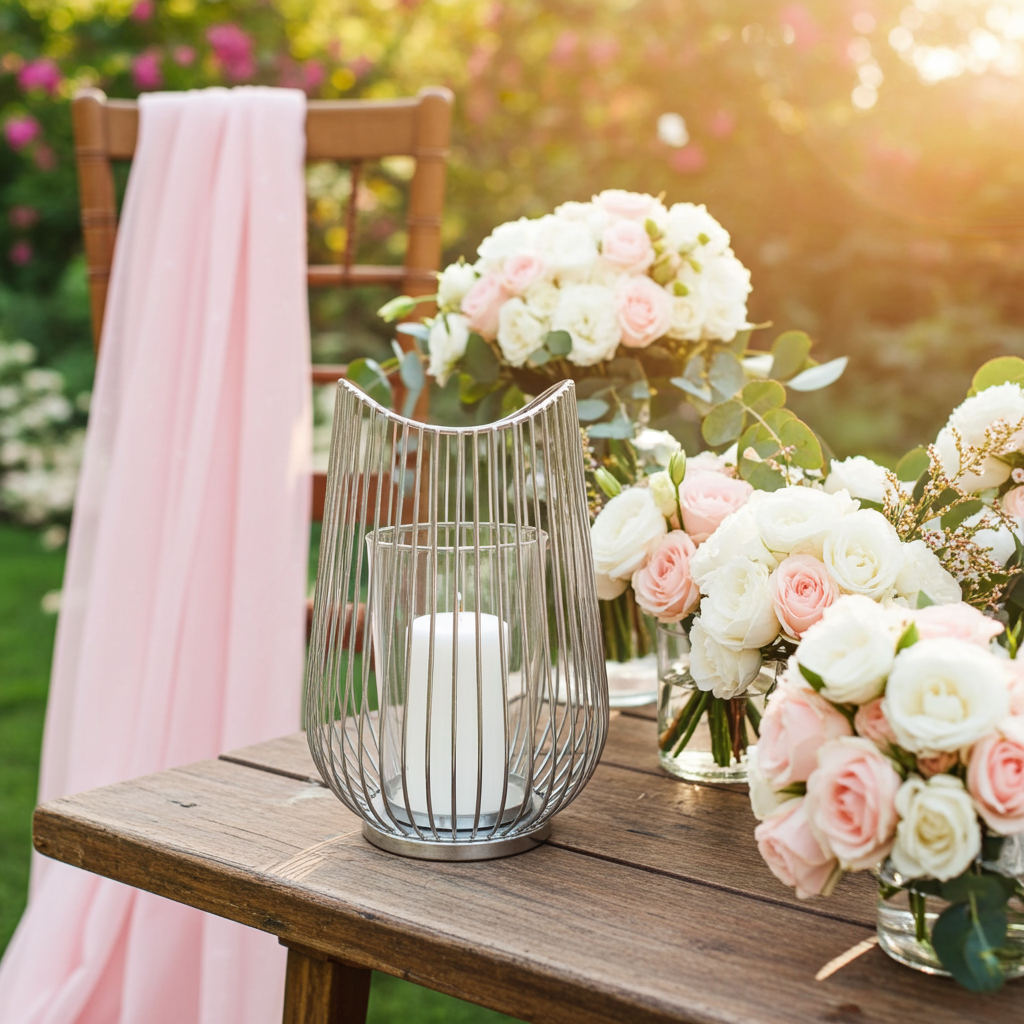 Portacandele Ferro Argentato 23cm - Design Elegante Shabby Chic - GrazieGio