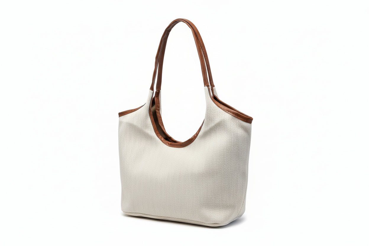 Borsa Shopper in Canvas con Dettagli in Pelle e Fiocco - GrazieGio - GrazieGio
