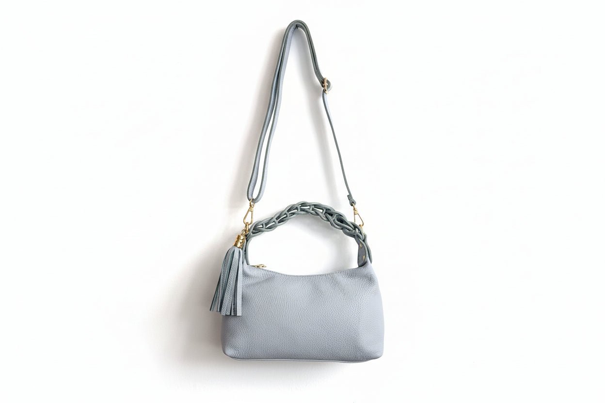 Borsa in Vera Pelle Martellata con Nappina e Manico Intrecciato - GrazieGio - GrazieGio