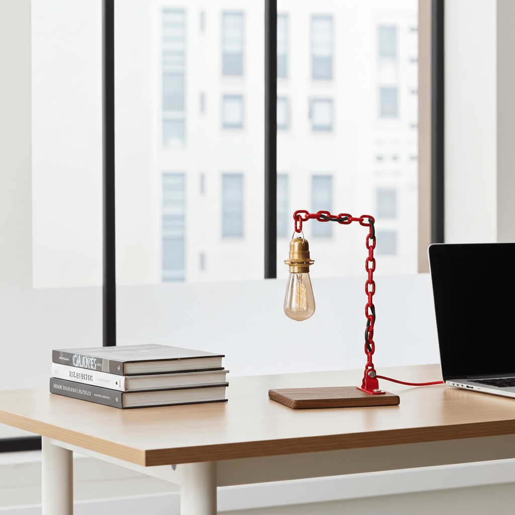 Lampada da Tavolo Base Legno Portaluce Catena - GrazieGio