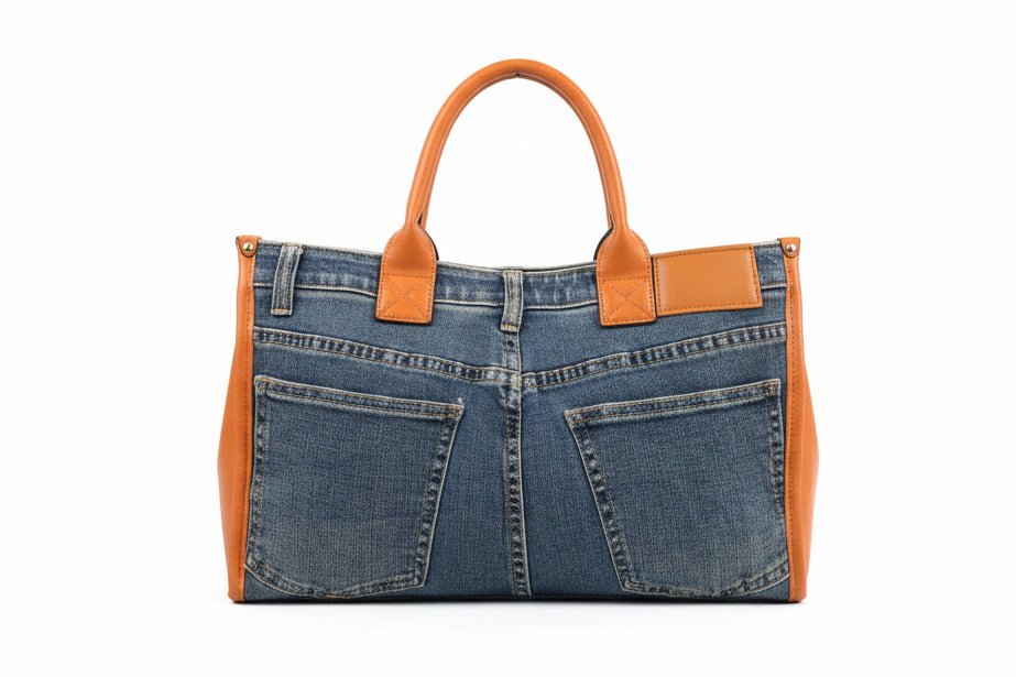 Borsa in Denim Stile Jeans con Manici in Cuoio - GrazieGio - GrazieGio