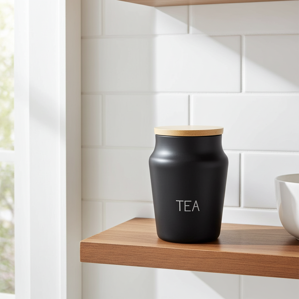 Contenitore Alluminio THE con Tappo Legno 15cm - Barattolo Cucina