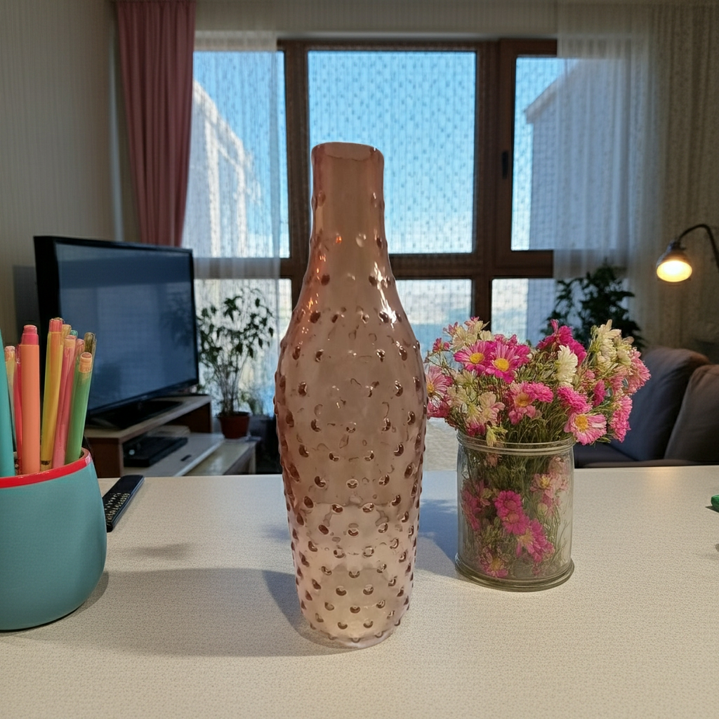 Orange Bottle Vase 20cm - Glass Design with Bubbles