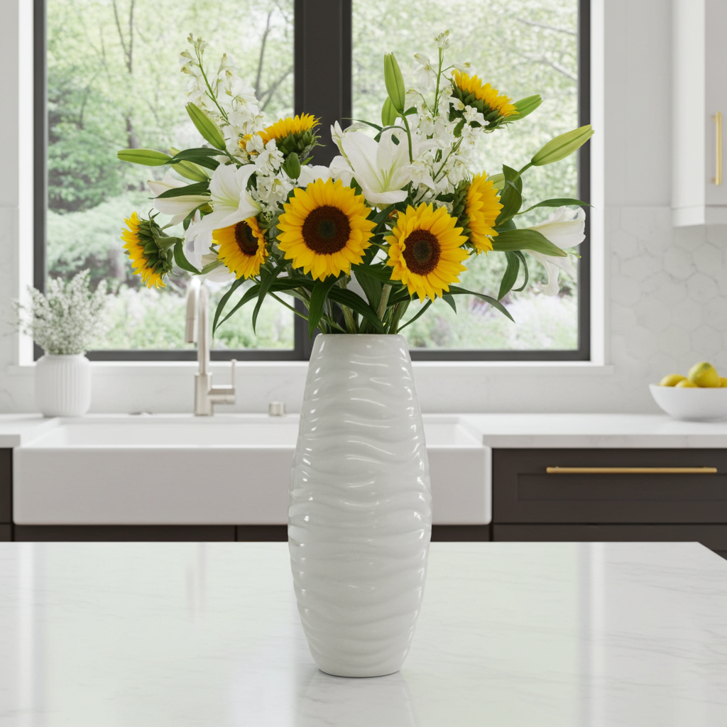 White Wave Vase 22cm - Elegant Modern Design