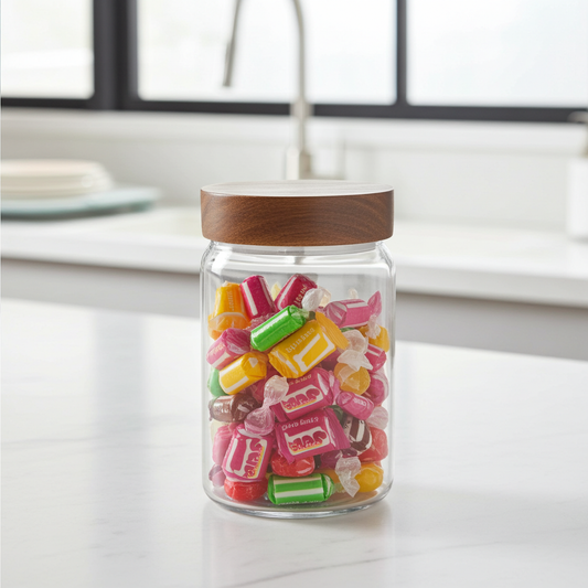 Barattolo Vetro con Coperchio Acacia 1100ml 19cm - Contenitore Grande