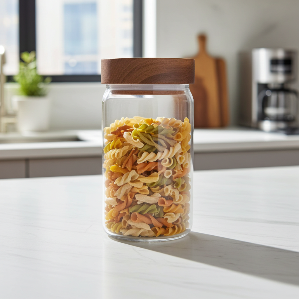 Barattolo Vetro con Coperchio Acacia 1100ml 19cm - Contenitore Grande